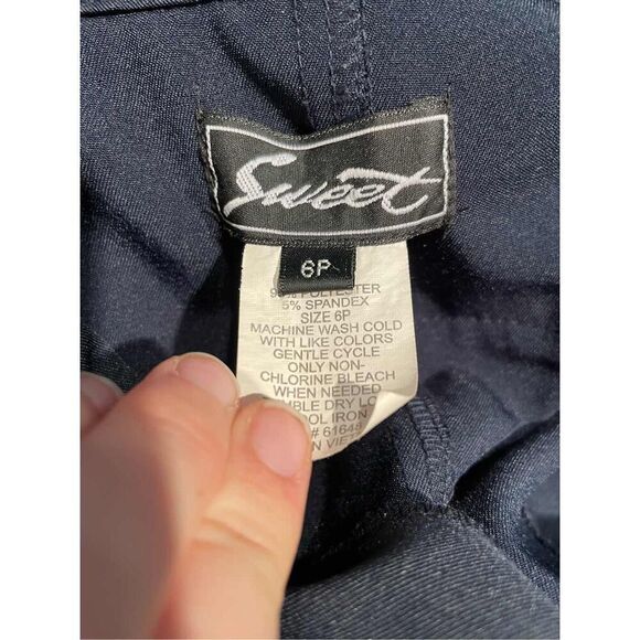 Vintage Navy Blue Structured Dress - 6 Petite - Pleated Detail - Picture 6 of 7